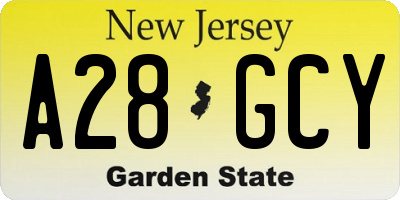 NJ license plate A28GCY