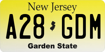 NJ license plate A28GDM
