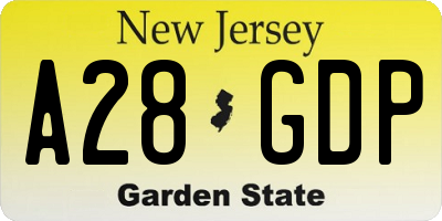 NJ license plate A28GDP