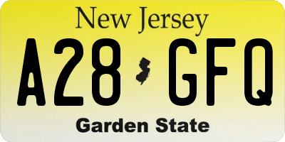 NJ license plate A28GFQ