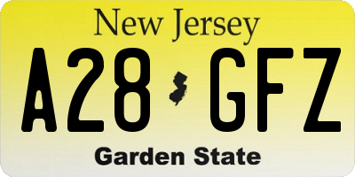 NJ license plate A28GFZ