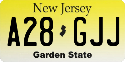 NJ license plate A28GJJ