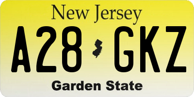 NJ license plate A28GKZ