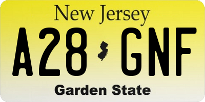 NJ license plate A28GNF