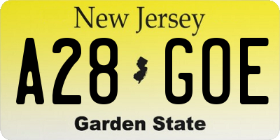 NJ license plate A28GOE