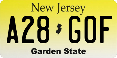 NJ license plate A28GOF