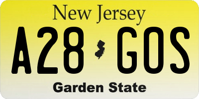NJ license plate A28GOS