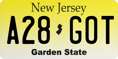 NJ license plate A28GOT