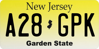 NJ license plate A28GPK