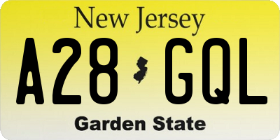 NJ license plate A28GQL