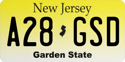 NJ license plate A28GSD