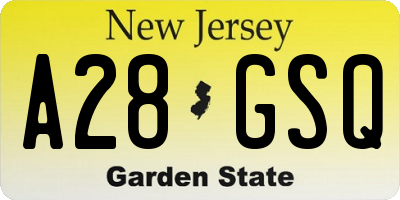 NJ license plate A28GSQ