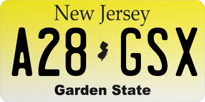 NJ license plate A28GSX
