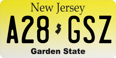 NJ license plate A28GSZ
