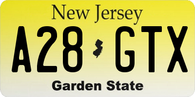 NJ license plate A28GTX