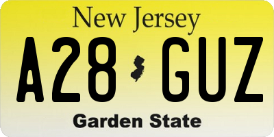 NJ license plate A28GUZ