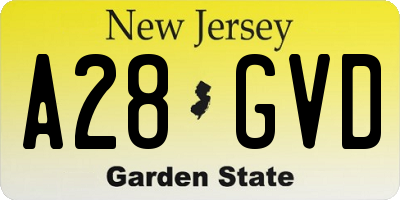 NJ license plate A28GVD