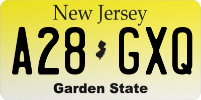 NJ license plate A28GXQ