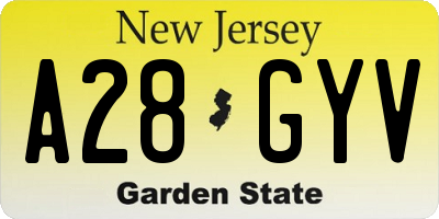 NJ license plate A28GYV