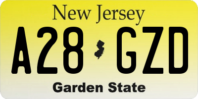 NJ license plate A28GZD