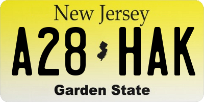 NJ license plate A28HAK