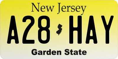 NJ license plate A28HAY