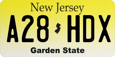 NJ license plate A28HDX