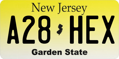 NJ license plate A28HEX