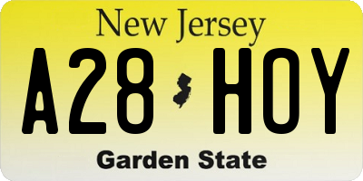 NJ license plate A28HOY