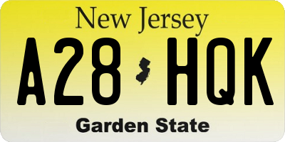 NJ license plate A28HQK
