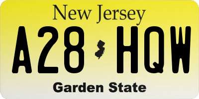 NJ license plate A28HQW