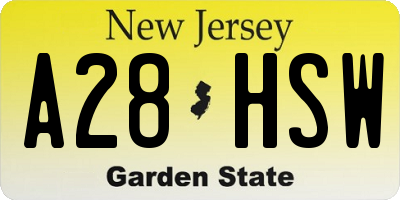 NJ license plate A28HSW