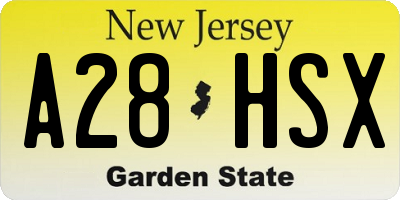 NJ license plate A28HSX