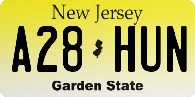 NJ license plate A28HUN