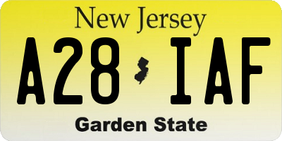 NJ license plate A28IAF
