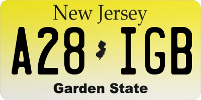 NJ license plate A28IGB