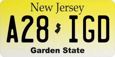 NJ license plate A28IGD