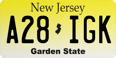 NJ license plate A28IGK