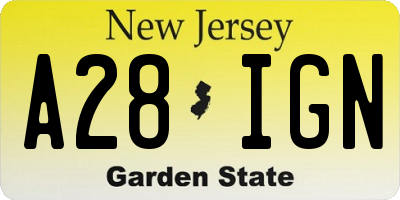 NJ license plate A28IGN