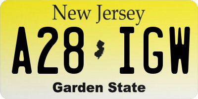 NJ license plate A28IGW