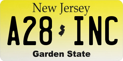 NJ license plate A28INC