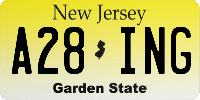 NJ license plate A28ING