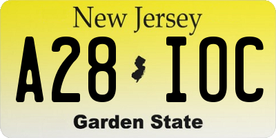 NJ license plate A28IOC