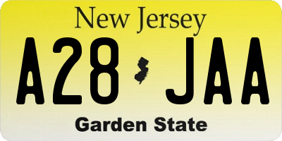 NJ license plate A28JAA