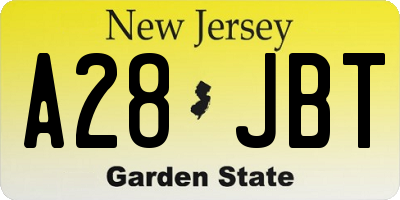 NJ license plate A28JBT