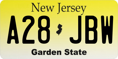 NJ license plate A28JBW