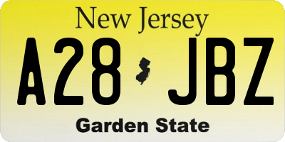NJ license plate A28JBZ