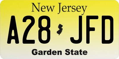 NJ license plate A28JFD