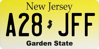 NJ license plate A28JFF