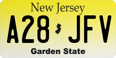 NJ license plate A28JFV